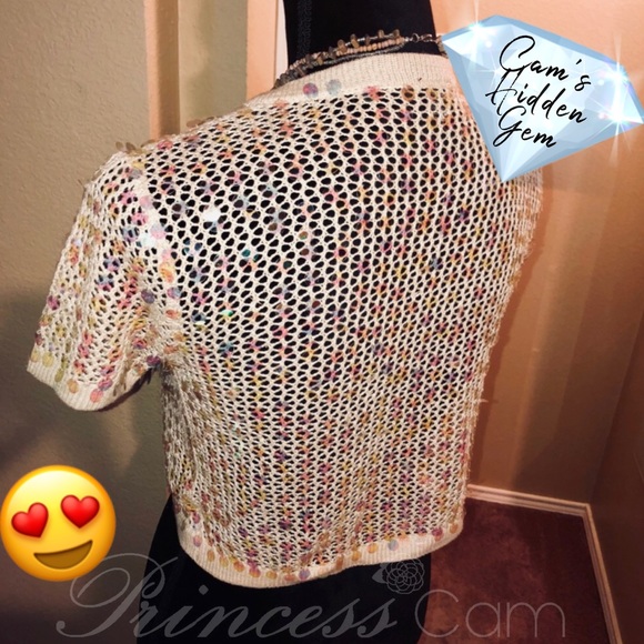 Cejon Champagne Sequin Open Knit Shrug Sz S/M - Picture 4 of 8